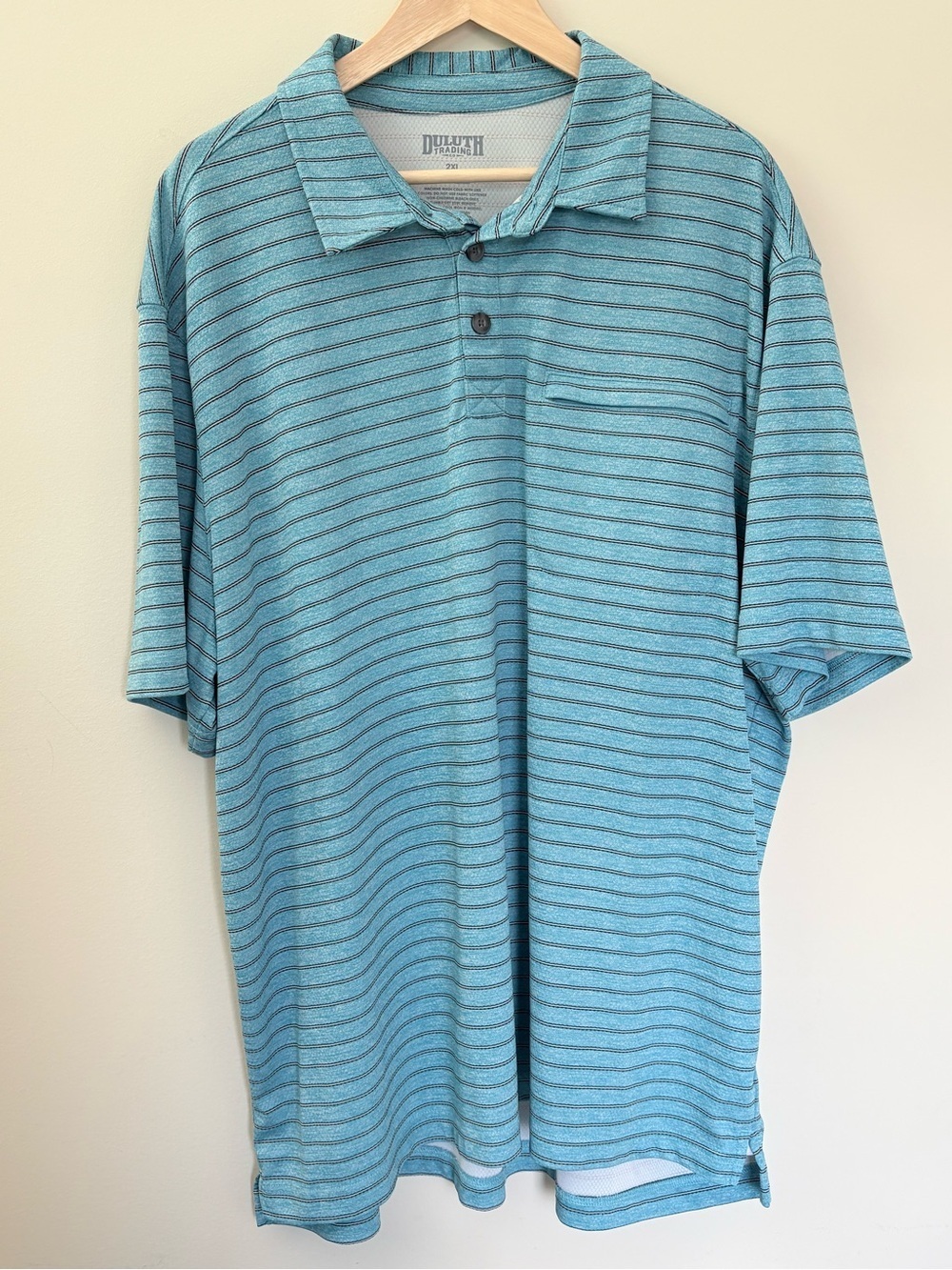 Duluth Trading Co Teal Blue Striped Short Sleeve Polo Size 2XL
